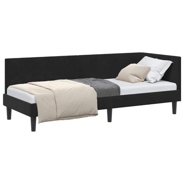 Eckbettgestell mit Kopfteil Schwarz 80 x 200 cm Samt