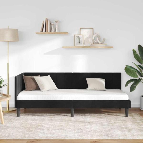 Eckbettgestell mit Kopfteil Schwarz 80 x 200 cm Samt