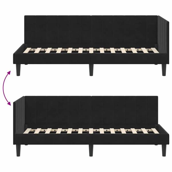 Eckbettgestell mit Kopfteil Schwarz 80 x 200 cm Samt