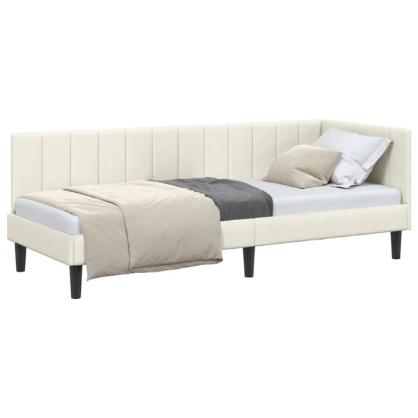 Eckbettgestell mit Kopfteil Creme 80 x 200 cm Samt