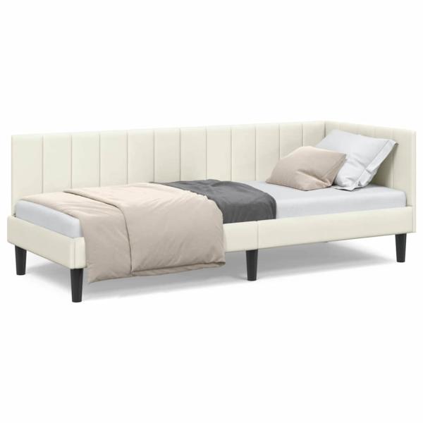 Eckbettgestell mit Kopfteil Creme 80 x 200 cm Samt