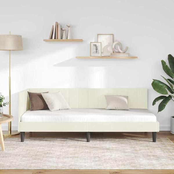 Eckbettgestell mit Kopfteil Creme 80 x 200 cm Samt