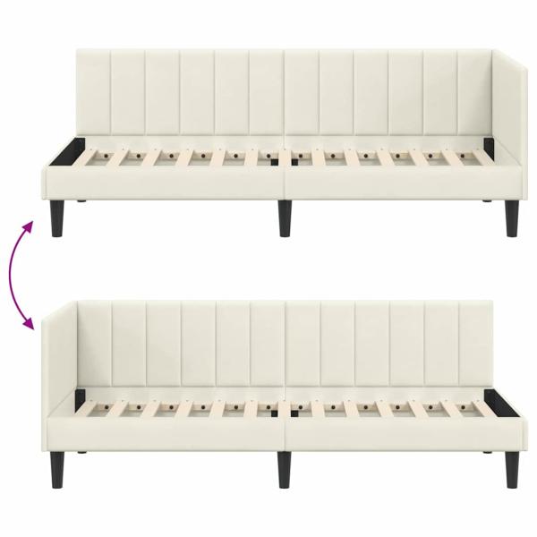 Eckbettgestell mit Kopfteil Creme 80 x 200 cm Samt