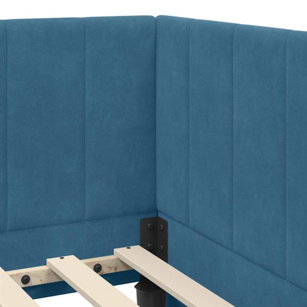 Eckbettgestell mit Kopfteil Blau 90 x 190 cm Samt