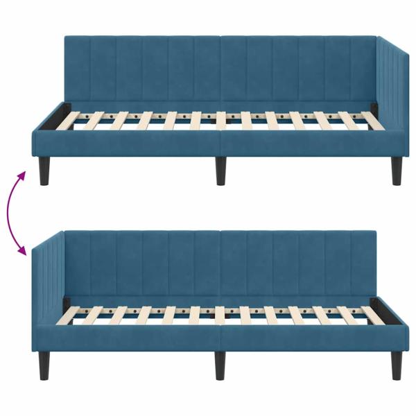 Eckbettgestell mit Kopfteil Blau 90 x 190 cm Samt