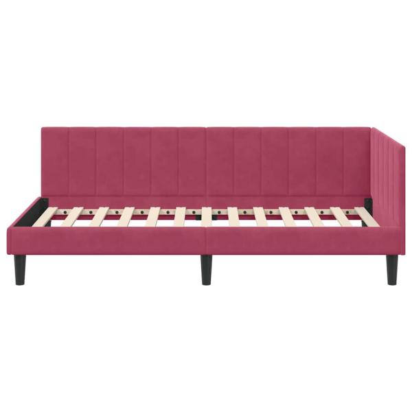 Eckbettgestell mit Kopfteil Weinrot 90 x 190 cm Samt