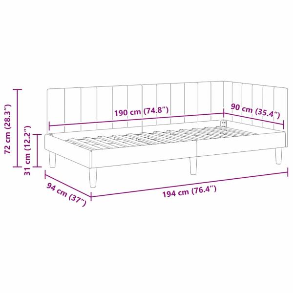 Eckbettgestell mit Kopfteil Gelb 90 x 190 cm Samt