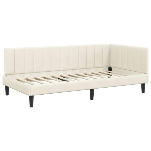 Eckbettgestell mit Kopfteil Creme 90 x 190 cm Samt