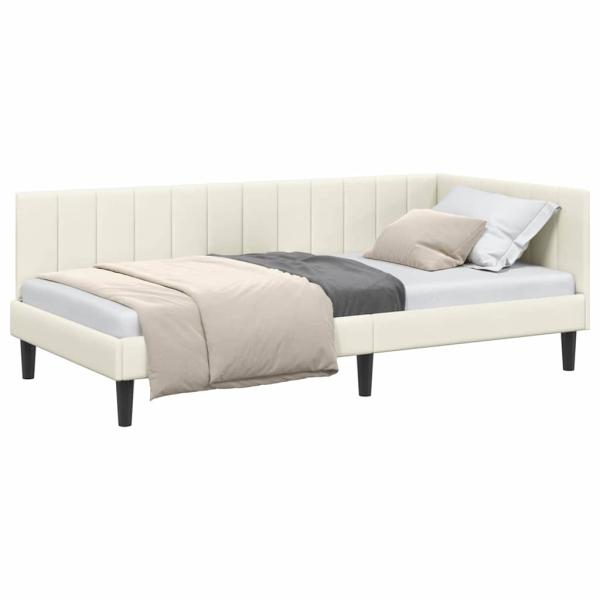 Eckbettgestell mit Kopfteil Creme 90 x 190 cm Samt