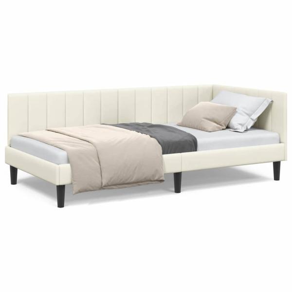 Eckbettgestell mit Kopfteil Creme 90 x 190 cm Samt