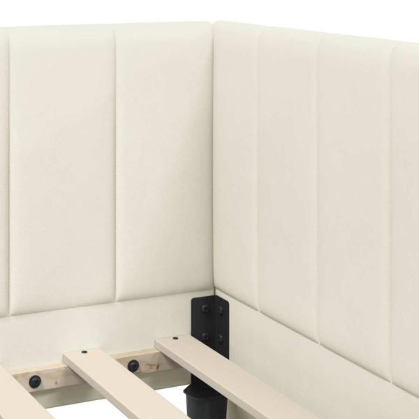 Eckbettgestell mit Kopfteil Creme 90 x 190 cm Samt