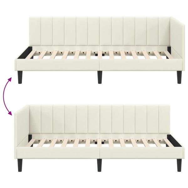 Eckbettgestell mit Kopfteil Creme 90 x 190 cm Samt