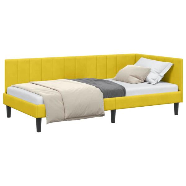 Eckbettgestell mit Kopfteil Gelb 90 x 200 cm Samt