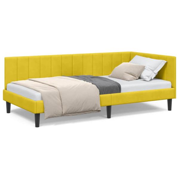 Eckbettgestell mit Kopfteil Gelb 90 x 200 cm Samt