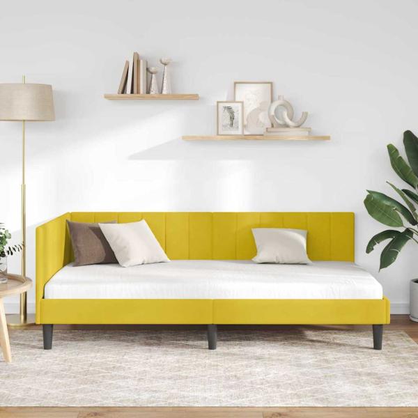 Eckbettgestell mit Kopfteil Gelb 90 x 200 cm Samt