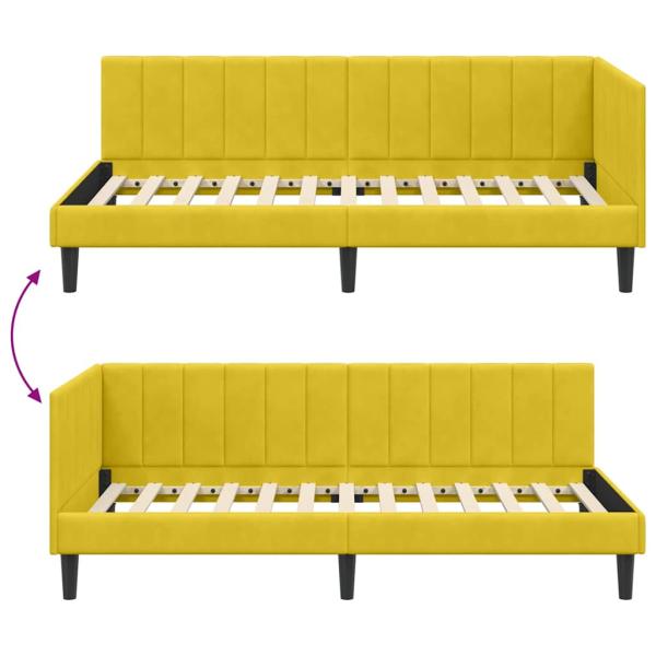 Eckbettgestell mit Kopfteil Gelb 90 x 200 cm Samt