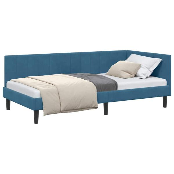 Eckbettgestell mit Kopfteil Blau 100 x 200 cm Samt