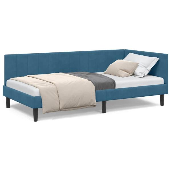 Eckbettgestell mit Kopfteil Blau 100 x 200 cm Samt