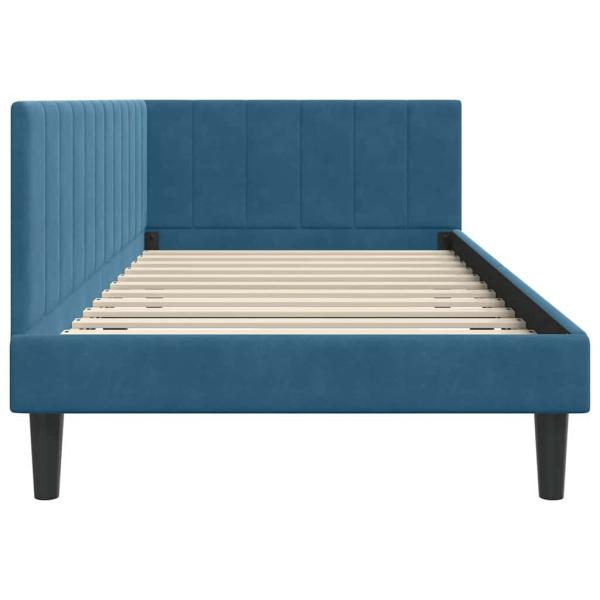 Eckbettgestell mit Kopfteil Blau 100 x 200 cm Samt