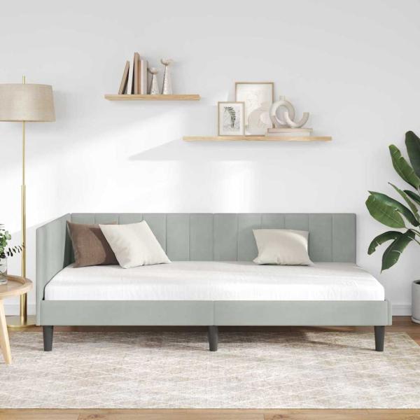 Eckbettgestell mit Kopfteil Hellgrau 100 x 200 cm Samt