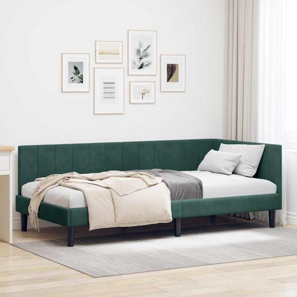 ARDEBO.de - Eckbettgestell mit Kopfteil Dunkelgrün 100 x 200 cm Samt