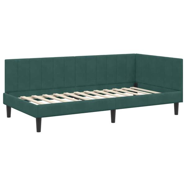 Eckbettgestell mit Kopfteil Dunkelgrün 100 x 200 cm Samt