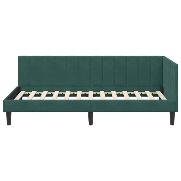 Eckbettgestell mit Kopfteil Dunkelgrün 100 x 200 cm Samt