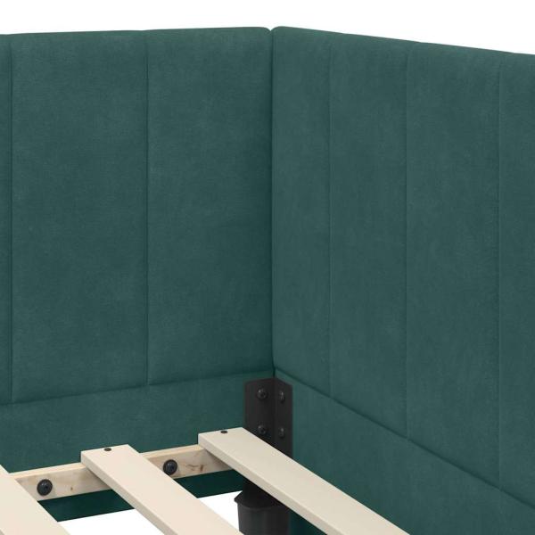 Eckbettgestell mit Kopfteil Dunkelgrün 100 x 200 cm Samt