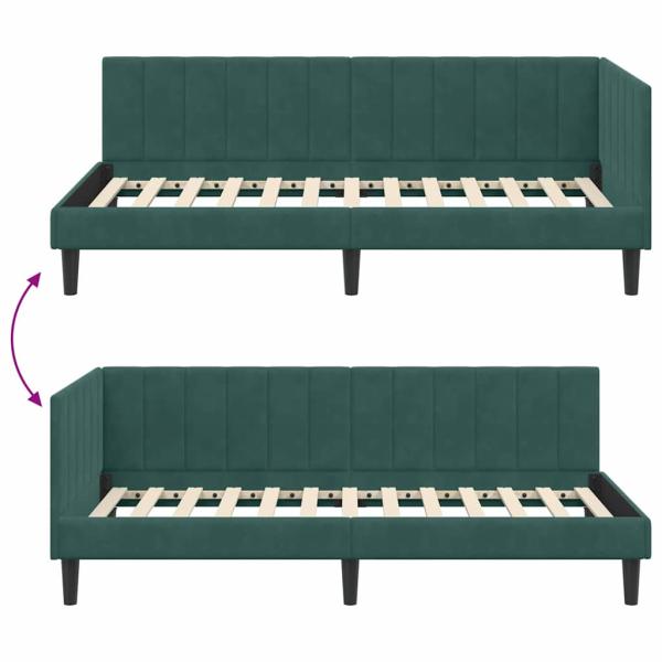 Eckbettgestell mit Kopfteil Dunkelgrün 100 x 200 cm Samt