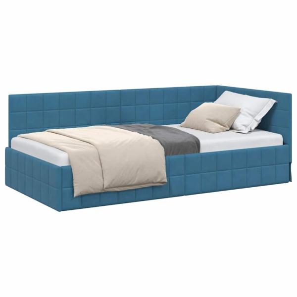 Eckbettgestell mit Kopfteil Blau 90 x 200 cm Samt