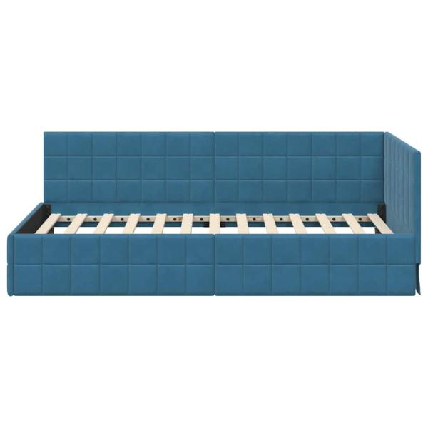 Eckbettgestell mit Kopfteil Blau 90 x 200 cm Samt