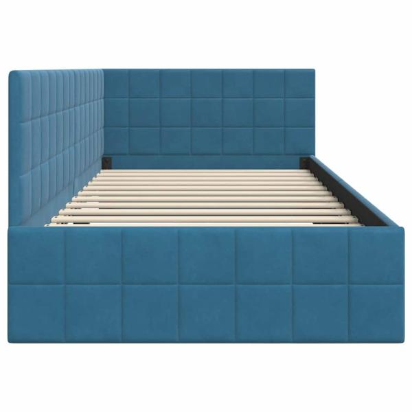 Eckbettgestell mit Kopfteil Blau 90 x 200 cm Samt