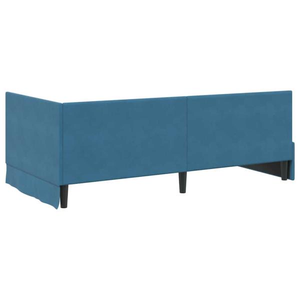 Eckbettgestell mit Kopfteil Blau 90 x 200 cm Samt