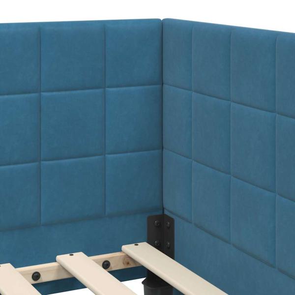 Eckbettgestell mit Kopfteil Blau 90 x 200 cm Samt
