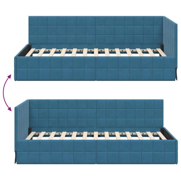 Eckbettgestell mit Kopfteil Blau 90 x 200 cm Samt