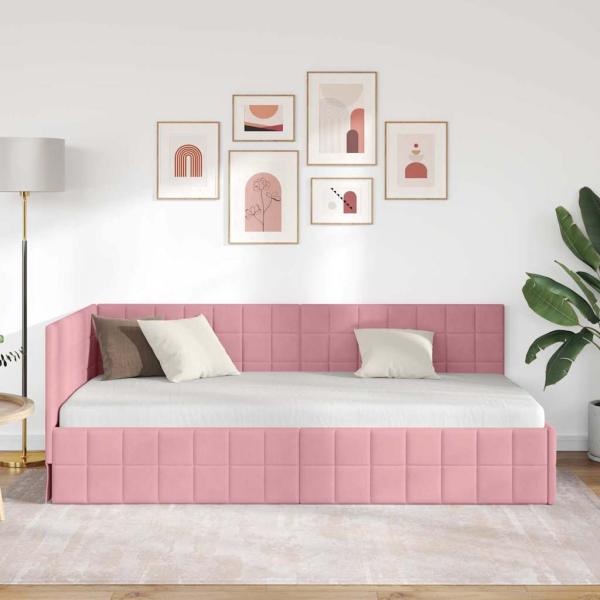 Eckbettgestell mit Kopfteil Rosa 90 x 200 cm Samt