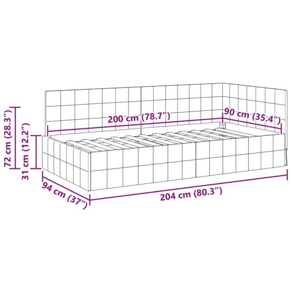 Eckbettgestell mit Kopfteil Creme 90 x 200 cm Samt