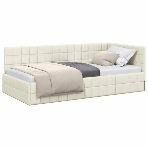 Eckbettgestell mit Kopfteil Creme 90 x 200 cm Samt