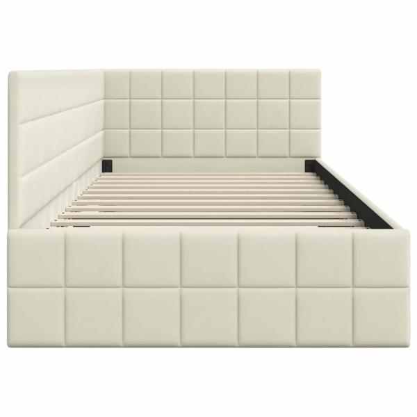 Eckbettgestell mit Kopfteil Creme 90 x 200 cm Samt