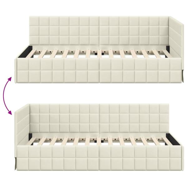 Eckbettgestell mit Kopfteil Creme 90 x 200 cm Samt