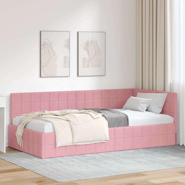 ARDEBO.de - Eckbettgestell mit Kopfteil Rosa 100 x 200 cm Samt