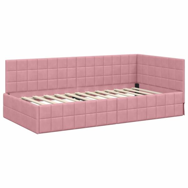 Eckbettgestell mit Kopfteil Rosa 100 x 200 cm Samt