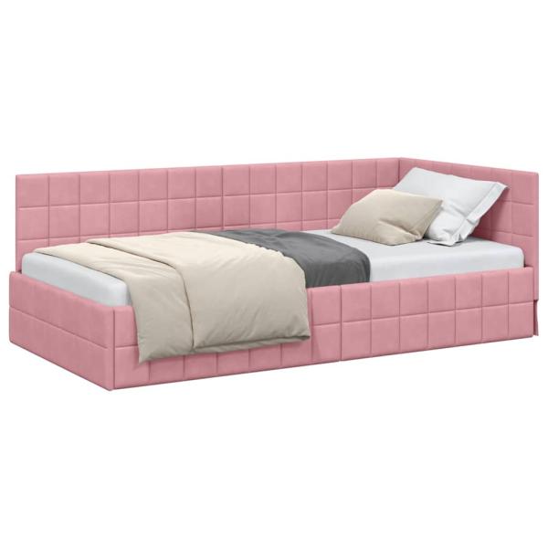 Eckbettgestell mit Kopfteil Rosa 100 x 200 cm Samt