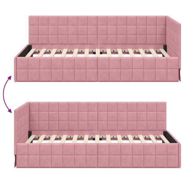 Eckbettgestell mit Kopfteil Rosa 100 x 200 cm Samt
