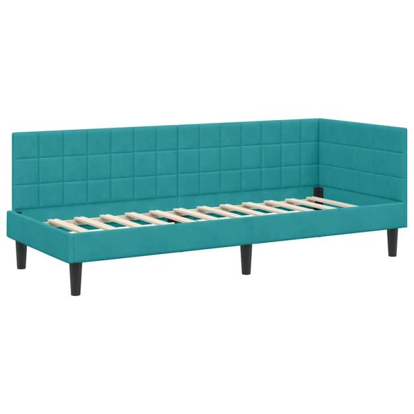 Eckbettgestell mit Kopfteil Türkis 80 x 200 cm Samt