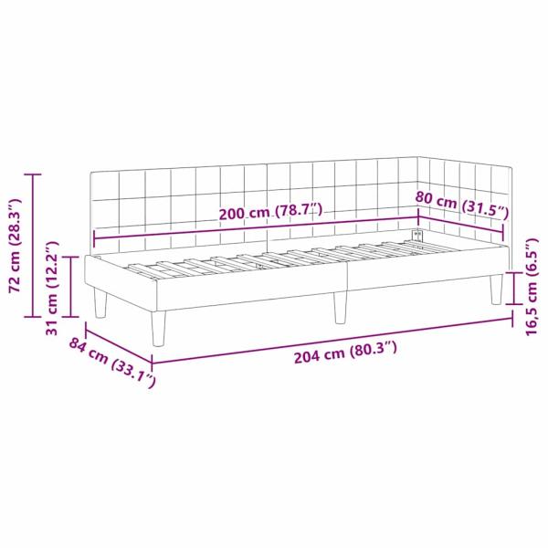 Eckbettgestell mit Kopfteil Türkis 80 x 200 cm Samt