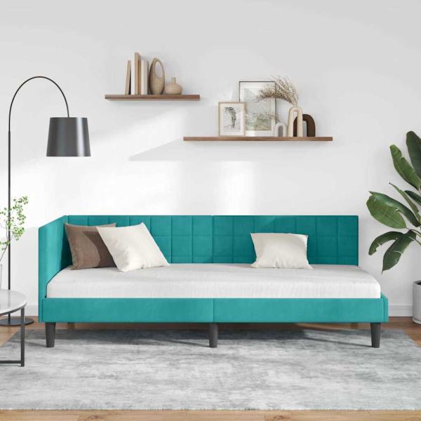 Eckbettgestell mit Kopfteil Türkis 80 x 200 cm Samt