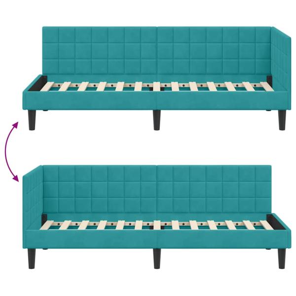 Eckbettgestell mit Kopfteil Türkis 80 x 200 cm Samt