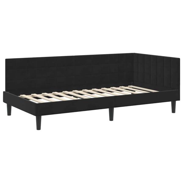 Eckbettgestell mit Kopfteil Schwarz 90 x 190 cm Samt