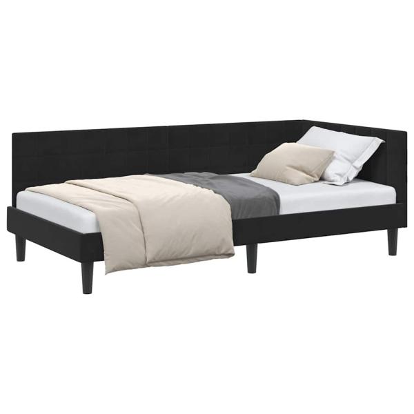 Eckbettgestell mit Kopfteil Schwarz 90 x 190 cm Samt